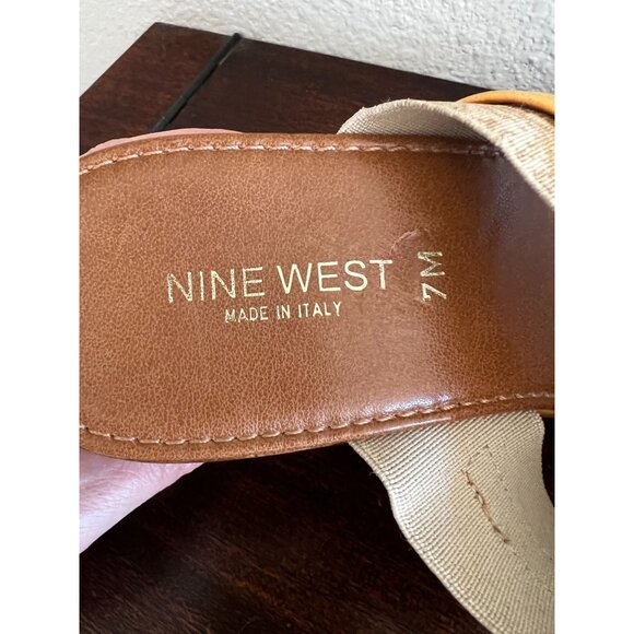 Nine West Italy Brina Wedge Sandals 7M Slip On Brown Stretch Fabric Two Straps - Picture 6 of 13